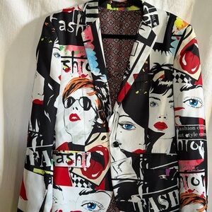 Unisex CloudStyle Graffiti Print One Button Blazer/Jacket Size Large EUC